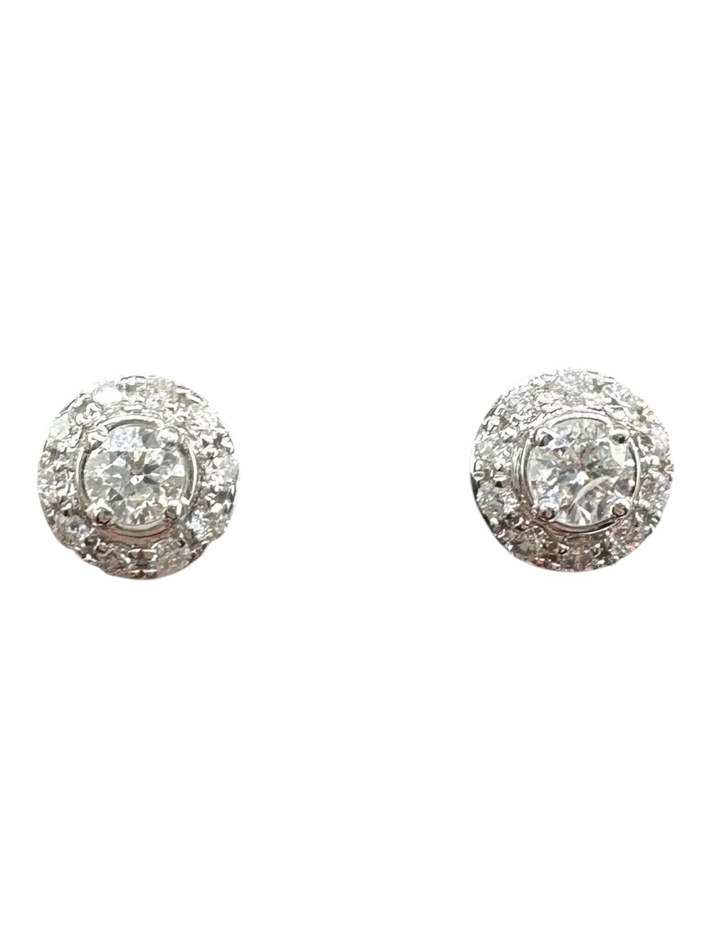 Diamond Halo Stud Earrings 14K White Gold 0.75ctw 7.9mm